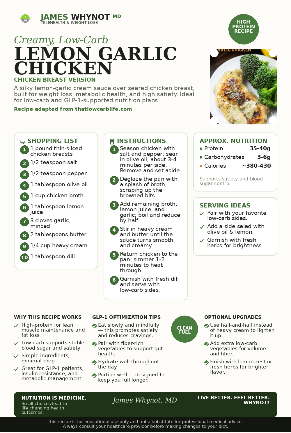 Lemon Garlic Chicken recipe card